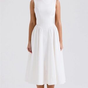 Elegant White Sleeveless Mock Neck Midi Dress - Sienna Dress from Lemalaya